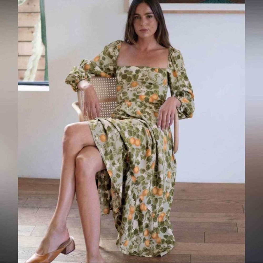 Reformation Mica Green Lemon Midi Dress